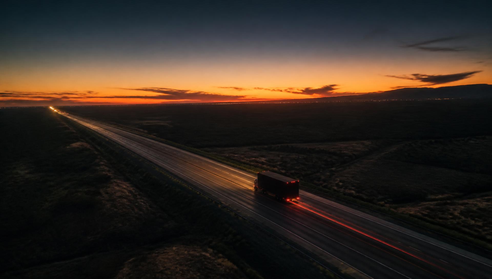 Box truck on the highway at dusk