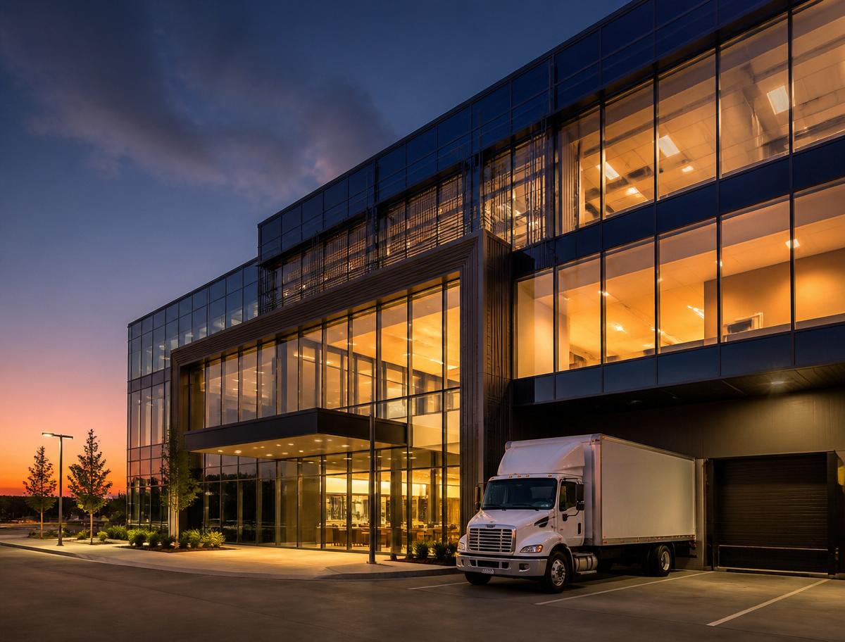Commercial delivery — box truck at destination